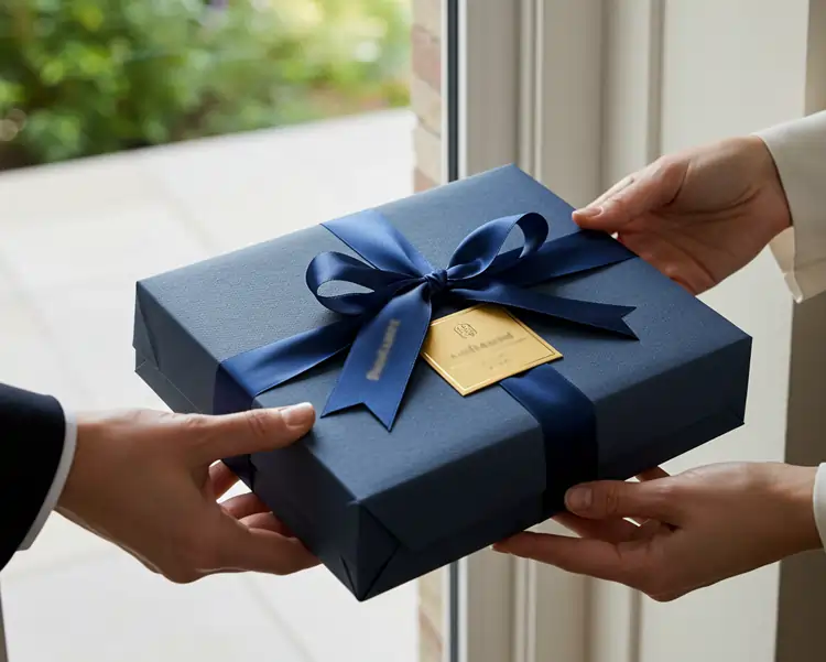Consegna di un elegante regalo aziendale per fidelizzare il cliente | QuBox