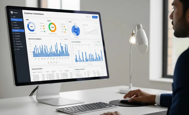 Manager verifica al pc i dati sulla customer satisfaction, cardine dei customer journey touchpoints | QuBox