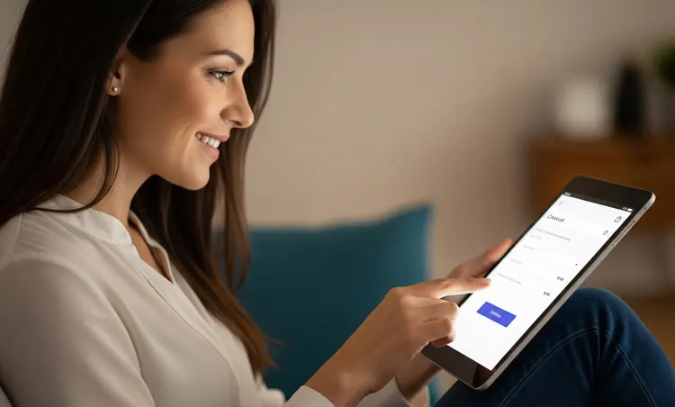 Cliente donna interagisce con il sito web aziendale, uno dei touchpoint del customer journey | QuBox