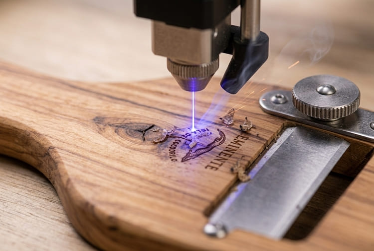 incisione laser logo su tagliatartufi in legno