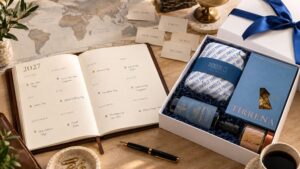 Calendario delle festività internazionali 2027 con gift box aziendale premium per clienti e partner esteri